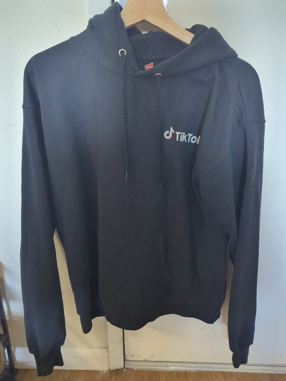 TikTok Logo Hoodie - Black Pullover Sweatshirt, Size M